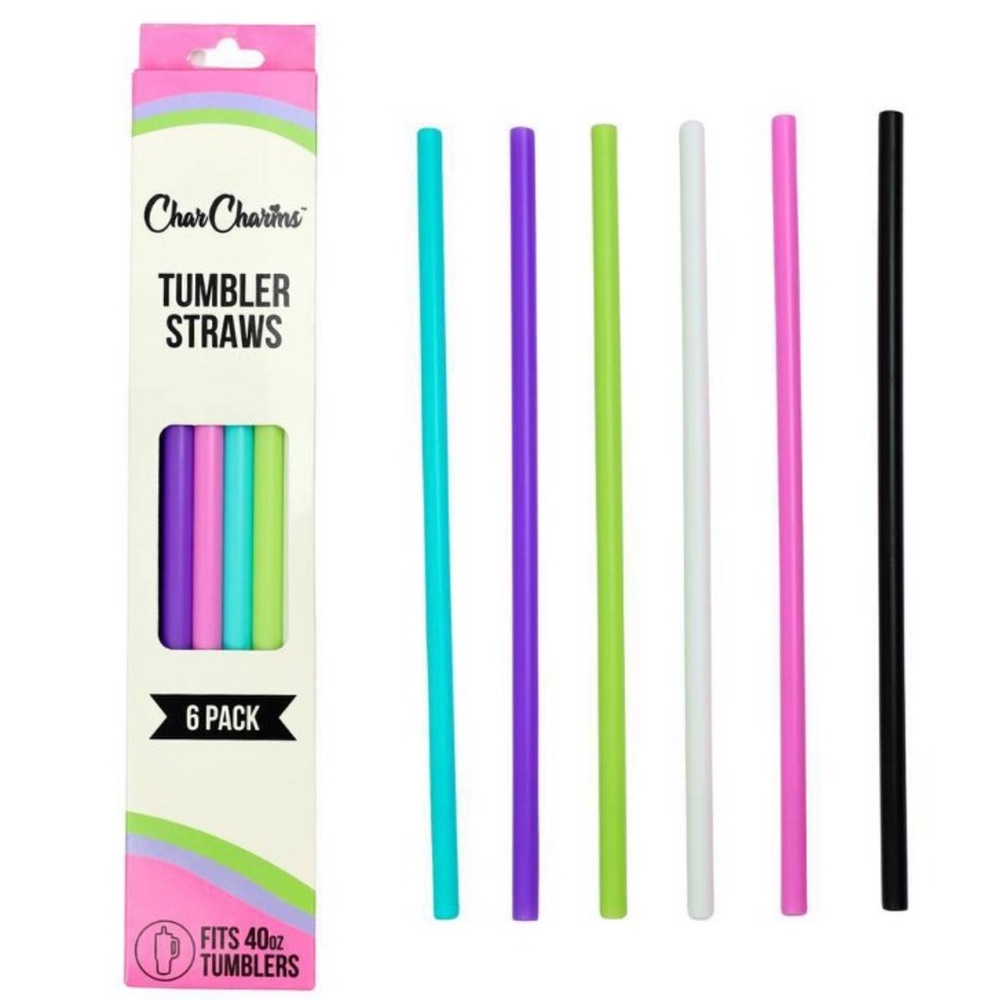 CharCharms 6pk 40oz Solid Water Bottle Straws for Stanley tumbler: Reusable